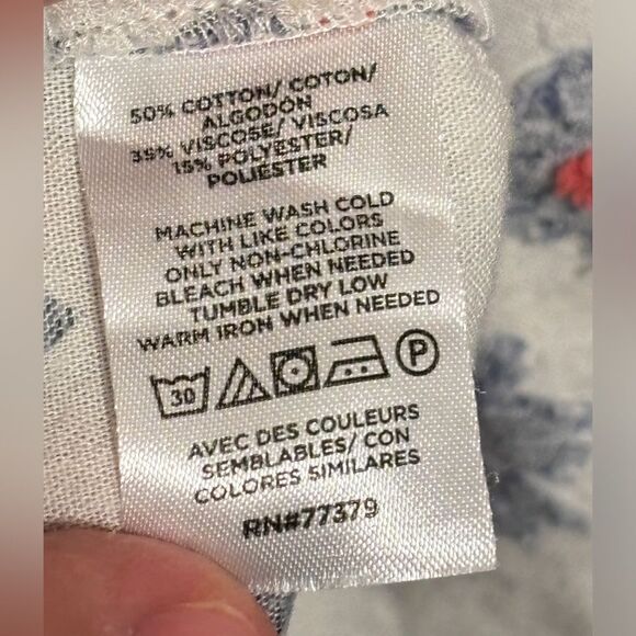 Ann Taylor Factory | Women’s White Blue Floral Oversized Short Sleeve Blouse - Picture 15 of 15